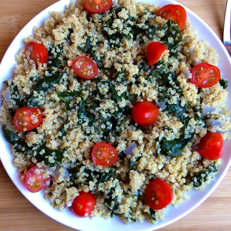 Healthy quinoa salad, easy quinoa salad, vegan quinoa recipe, quinoa, kale, grape tomatoes