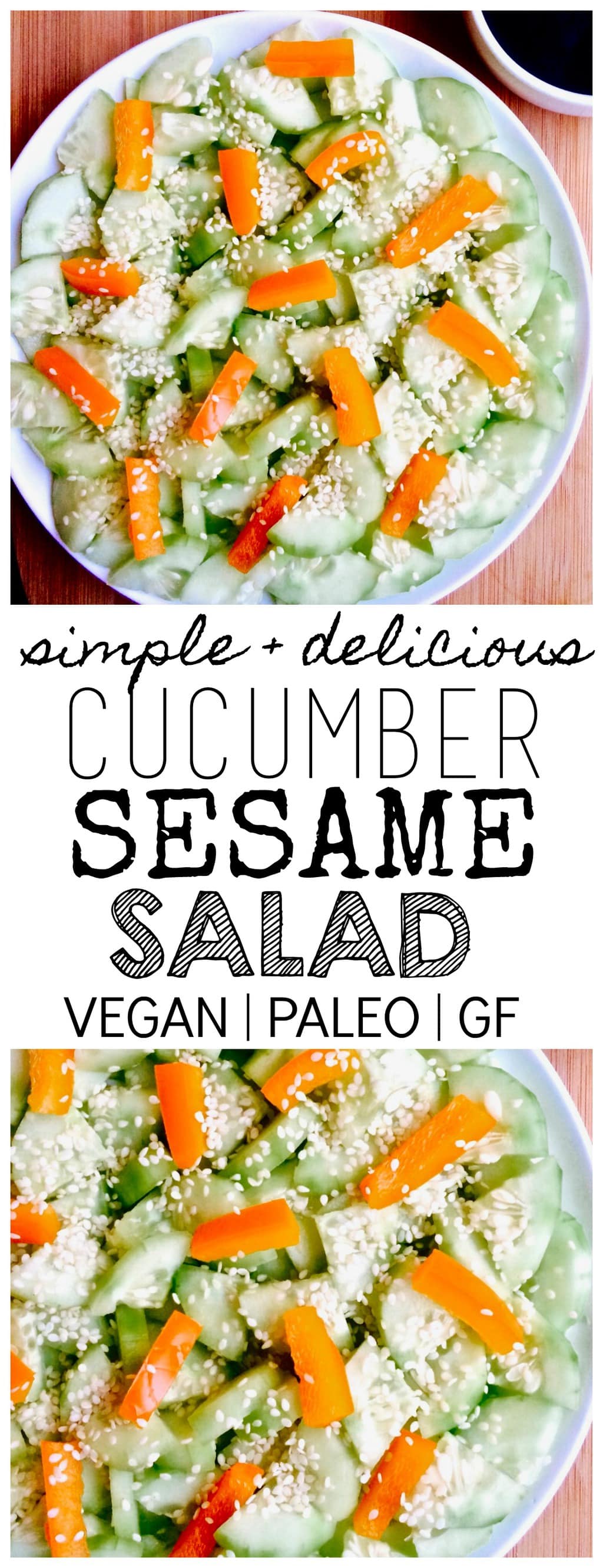 This Simple Cucumber Sesame Salad is so delicious and easy to make!! It's vegan, paleo, gluten-free, oil-free, sugar-free, and loaded with nutrition.