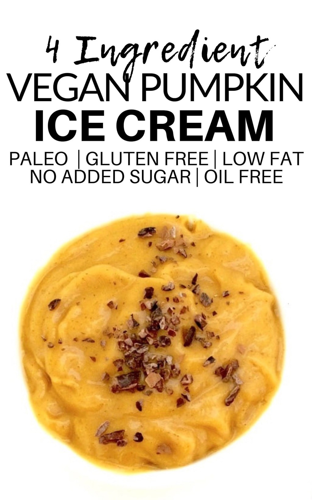 This healthy Vegan Pumpkin Ice Cream (aka "nice cream") is totally delicious and perfect for Fall! It's also paleo, gluten-free, and contains no added sugar. Only 4 ingredients, no churn & made in the blender!