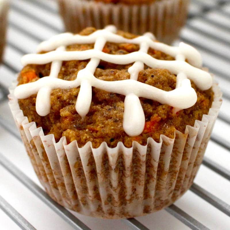 These Vegan Carrot Cake Cupcakes are AMAZING and so easy to make! They're also oil-free, sugar-free, gluten-free optional, and low-calorie - only 79 calories each!