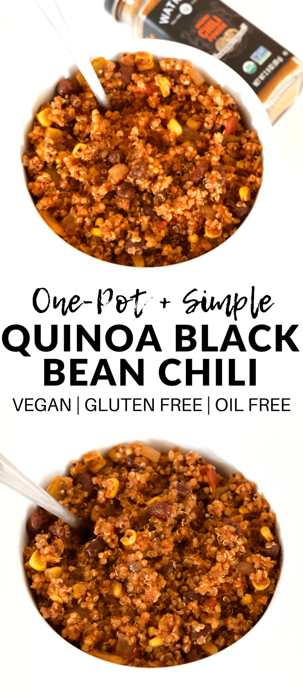 This One-Pot Quinoa Black Bean Chili is the perfect warm, cozy, and hearty meal for the holiday season! It is so easy to make - one pot and 30 minutes is all you need! This recipe is also ultra healthy and packed with nutrition - it’s vegan, gluten-free, oil-free, and absolutely delicious.